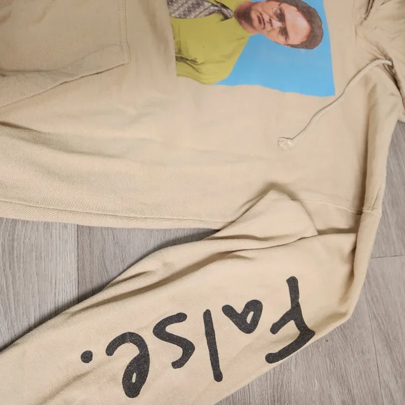 The Office Tan Hoodie Sweater Size L Dwight Schrute False Spellout Dunder Miffli - Picture 6 of 8